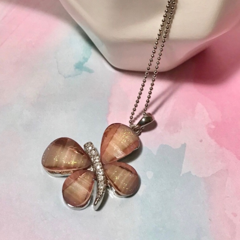 Iridescent & Diamond Butterfly Necklace